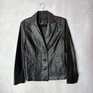 East 5th Genuine Leather Jacket Blazer Jacquard Lined Y2K  Black Size M